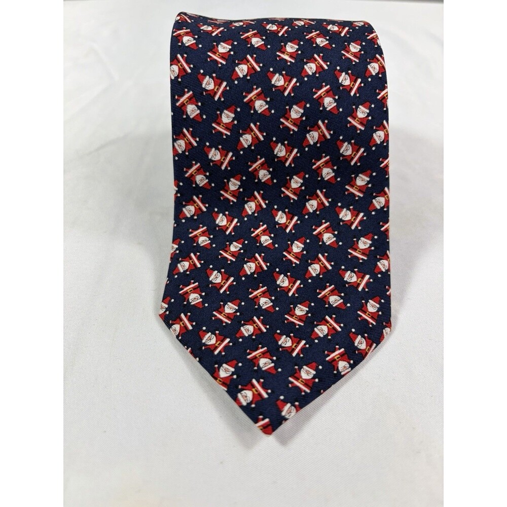 Izod: Christmas Theme Lined Necktie: Navy/w Happy Santa